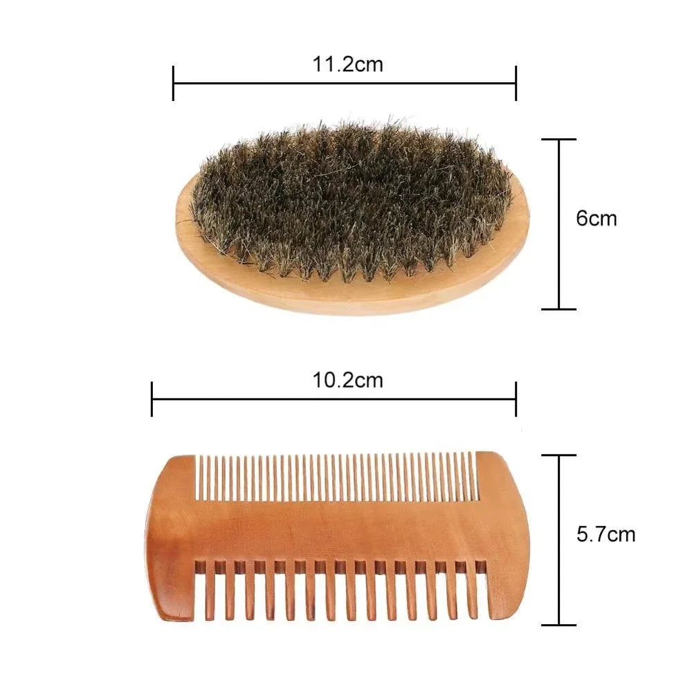 Men's Shaving Brush Set Boar Bristle Portable Barber Natural Beard Brush Comb  for Facial Cleaning Styling Tool