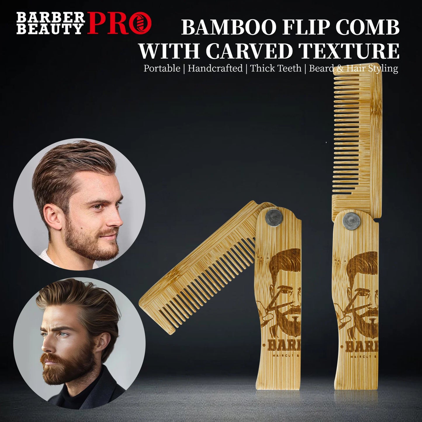 1/2/6Pcs Men's Portable Folding Pocket Combs Set Bamboo Beard Comb Anti-Static Hair Styling Fine Tooth Combs