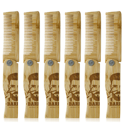 1/2/6Pcs Men's Portable Folding Pocket Combs Set Bamboo Beard Comb Anti-Static Hair Styling Fine Tooth Combs