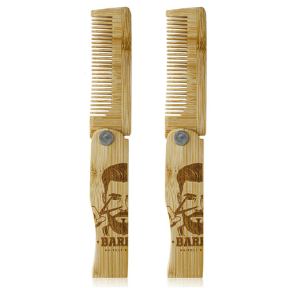 1/2/6Pcs Men's Portable Folding Pocket Combs Set Bamboo Beard Comb Anti-Static Hair Styling Fine Tooth Combs