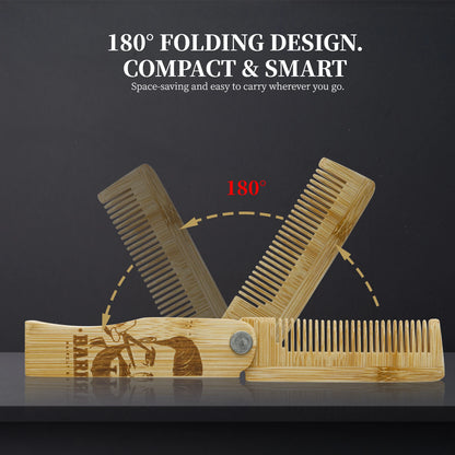 1/2/6Pcs Men's Portable Folding Pocket Combs Set Bamboo Beard Comb Anti-Static Hair Styling Fine Tooth Combs